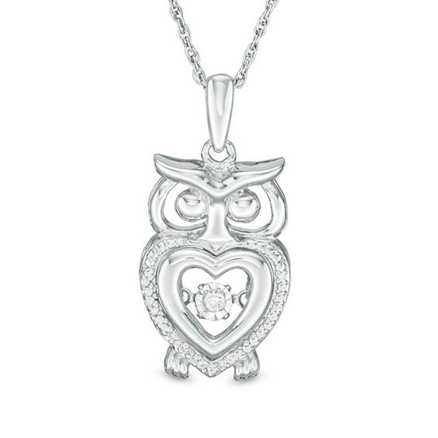 Diamond Accent Heart Owl Pendant in Sterling Silver