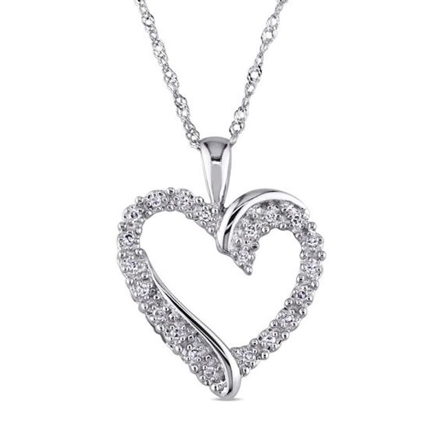 1/10 CT. T.w. Diamond Swirl Heart Pendant in 10K White Gold - 17"