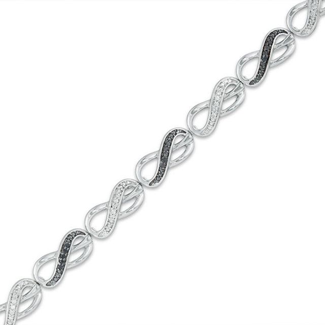 1/4 CT. T.w. Enhanced Black and White Diamond Infinity Bracelet in Sterling Silver - 7.25"