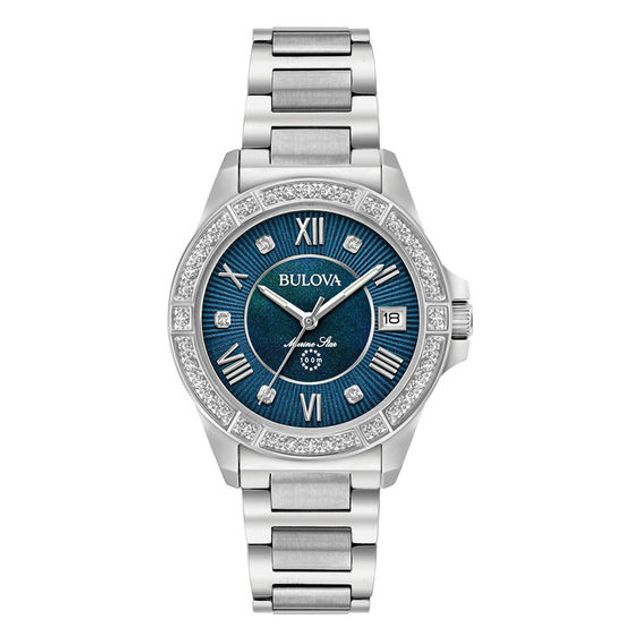 Ladies' Bulova Marine Star Diamond Accent Watch with Blue Mother-of-Pearl Dial (Model: 96R215)