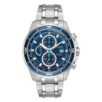Men's Citizen Eco-DriveÂ® Brycen Super Titaniumâ¢ Chronograph Watch with Blue Dial (Model: Ca0349-51L)
