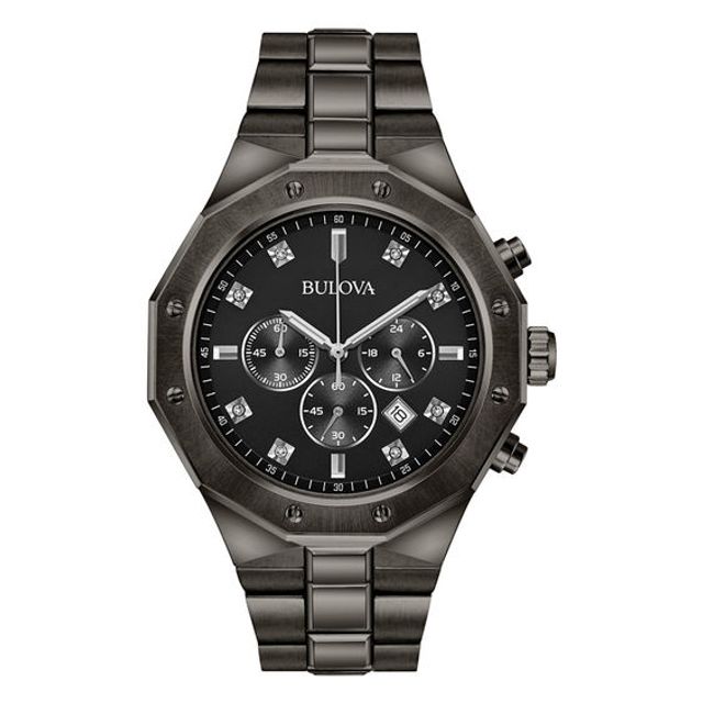 Men's Bulova Diamond Accent Grey IP Chronograph Watch with Black Dial (Model: 98D142)