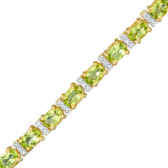 Oval Peridot and Diamond Accent Tennis Bracelet in Sterling Silver and 14K Gold Plate - 7.25"