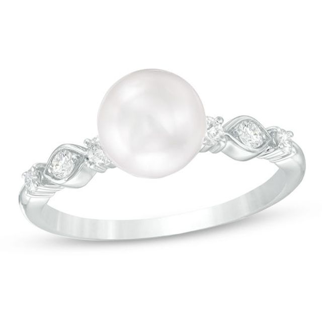 Blue LagoonÂ® by Mikimoto 7.0-7.5mm Akoya Cultured Pearl and 1/5 CT. T.w. Diamond Ring in 14K White Gold