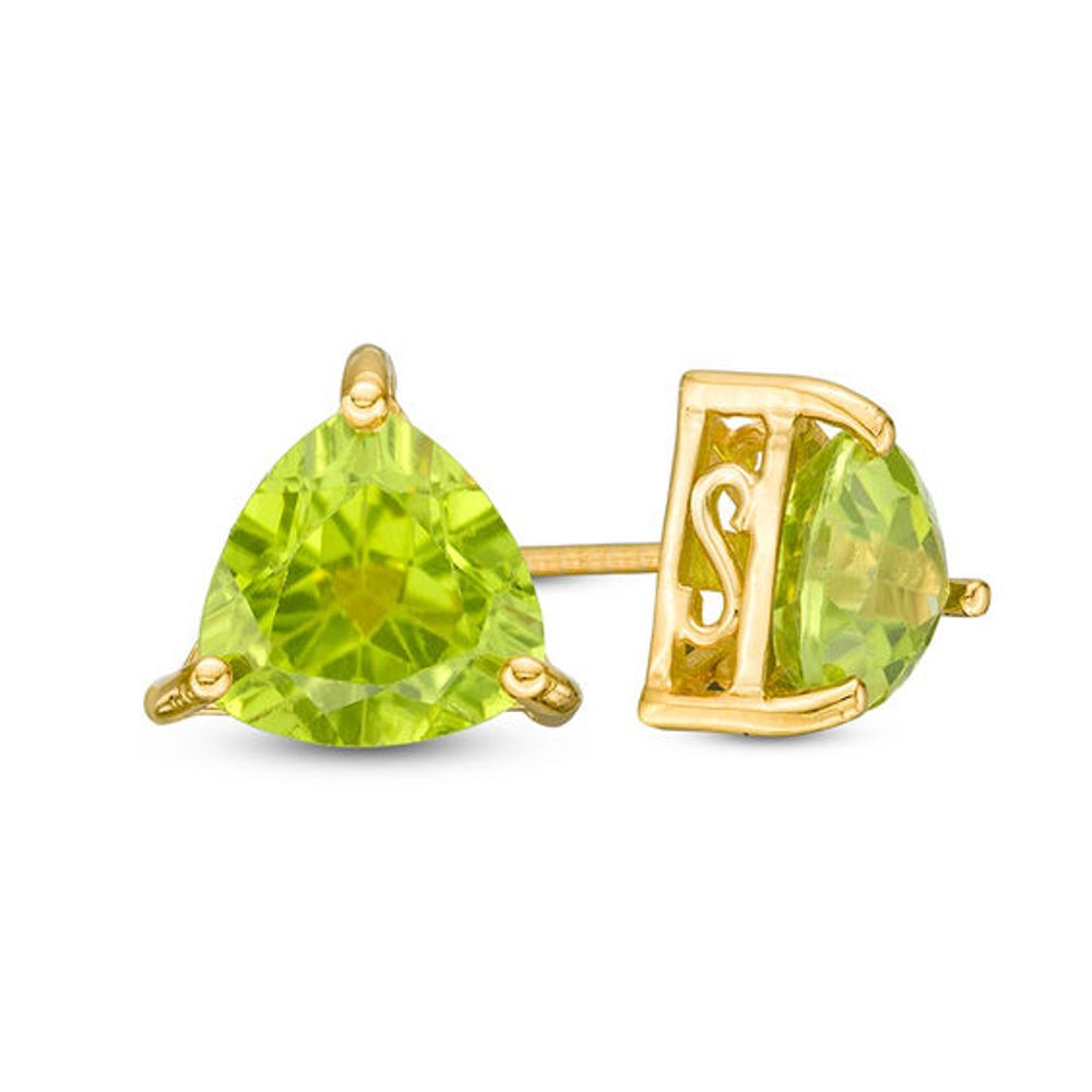 7.0mm Trillion-Cut Peridot Solitaire Stud Earrings in Sterling Silver with 14K Gold Plate