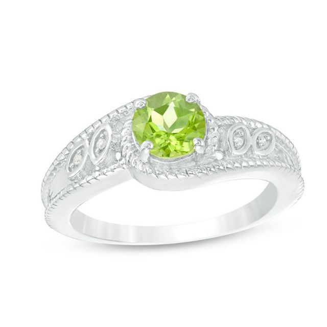 6.0mm Peridot and Diamond Accent Vintage-Style Bypass Ring in Sterling Silver
