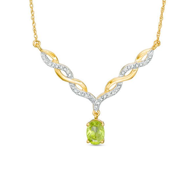 Oval Peridot and Diamond Accent Twist Necklace in Sterling Silver with 14K Gold Plate
