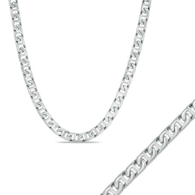 Men's 7.0mm Mariner Link Chain Necklace and Bracelet Set in Stainless Steel