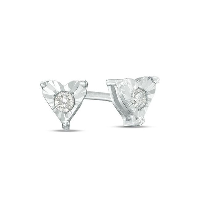 1/20 CT. T.w. Diamond Heart Solitaire Stud Earrings in Sterling Silver