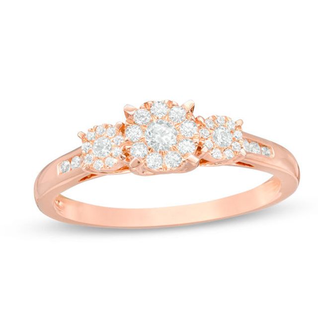 1/3 CT. T.w. Multi-Diamond Three Stone Engagement Ring in 10K Rose Gold