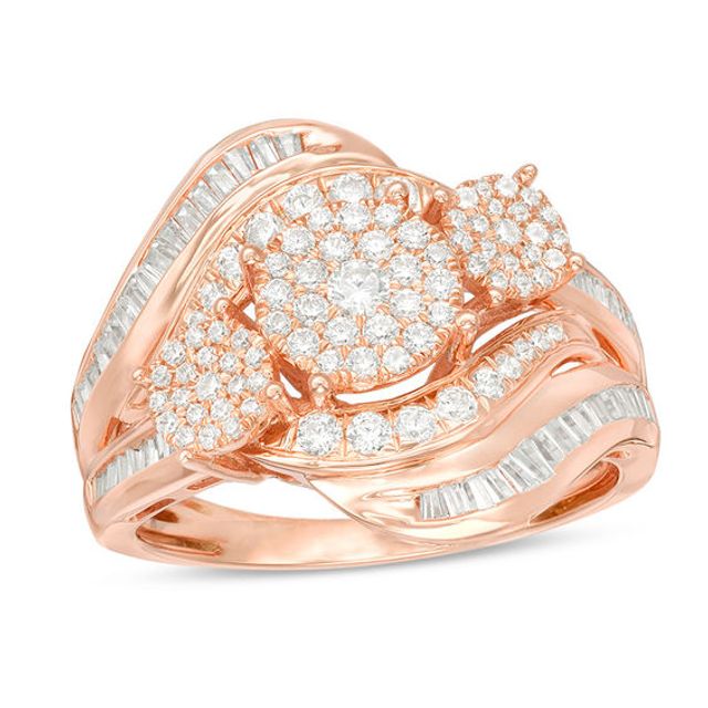 1 CT. T.w. Composite Diamond Three Stone Swirl Bypass Engagement Ring in 10K Rose Gold