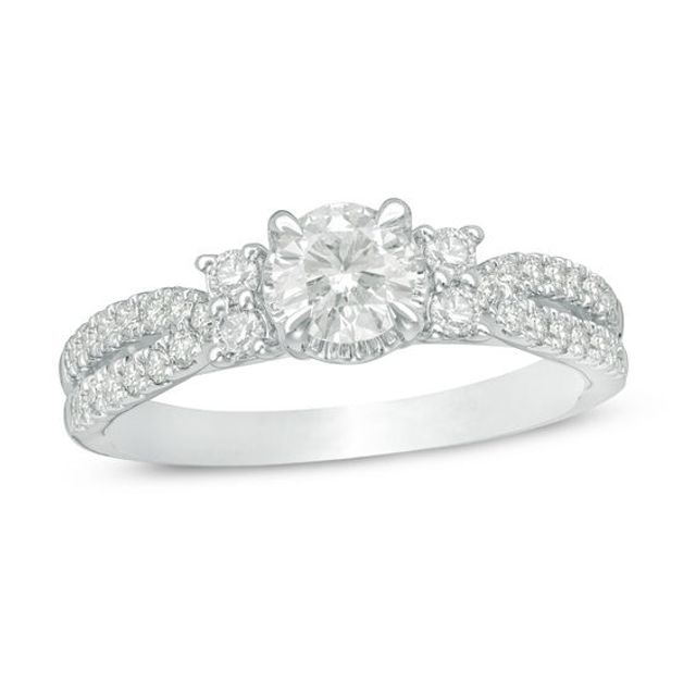 7/8 CT. T.w. Diamond Tri-Sides Split Shank Engagement Ring in 14K White Gold