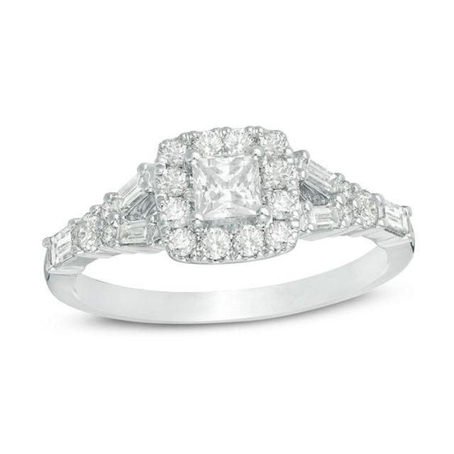 7/8 CT. T.w. Princess-Cut Diamond Frame Engagement Ring in 14K White Gold