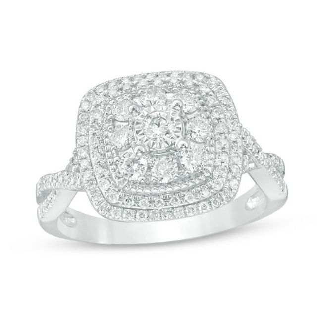 3/4 CT. T.w. Composite Diamond Frame Twist Vintage-Style Engagement Ring in 14K White Gold