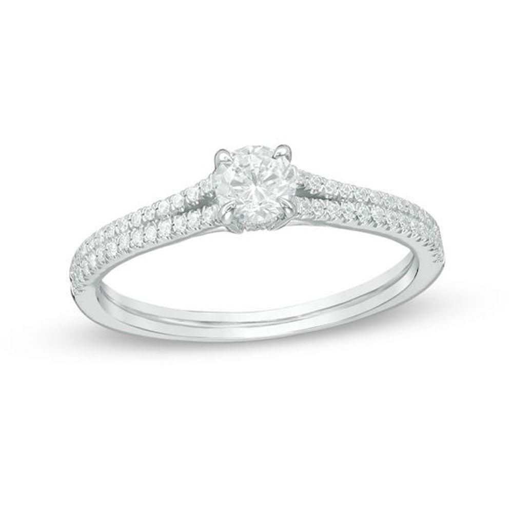 1/2 CT. T.w. Diamond Split Shank Engagement Ring in 14K White Gold