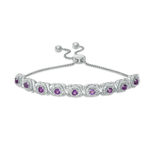 Amethyst and 1/10 CT. T.w. Diamond Frame Bolo Bracelet in Sterling Silver - 9.5"