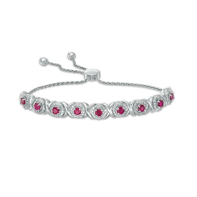 Lab-Created Ruby and 1/10 CT. T.w. Diamond Frame Bolo Bracelet in Sterling Silver - 9.5"