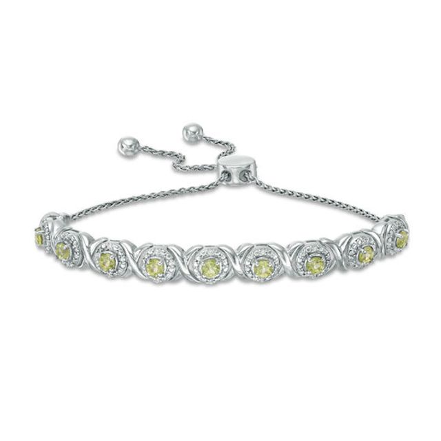 Peridot and 1/10 CT. T.w. Diamond Frame Bolo Bracelet in Sterling Silver - 9.5"