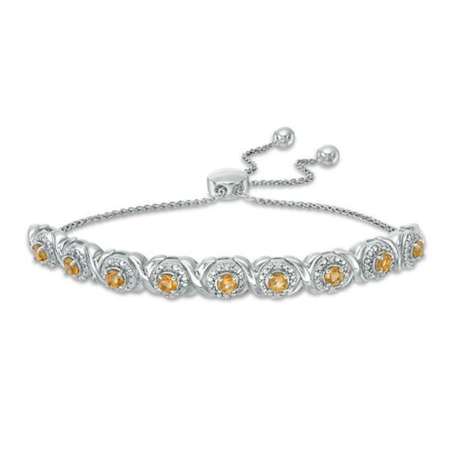 Citrine and 1/10 CT. T.w. Diamond Frame Bolo Bracelet in Sterling Silver - 9.5"