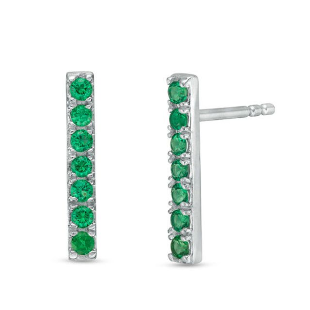 Lab-Created Emerald Bar Drop Earrings in Sterling Silver