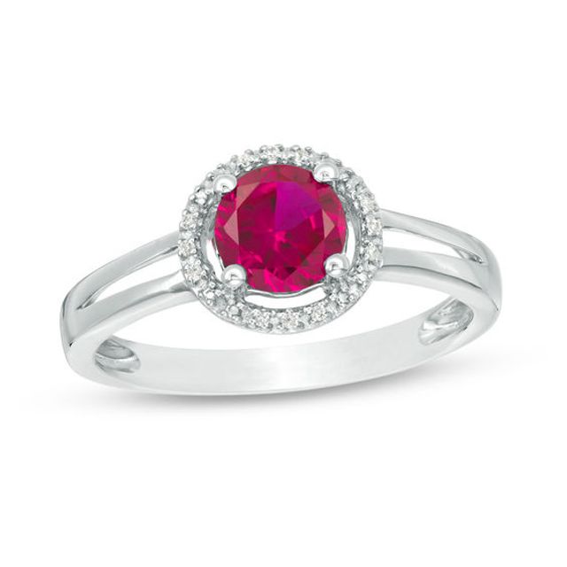 5.7mm Lab-Created Ruby and Diamond Accent Frame Split Shank Ring in Sterling Silver