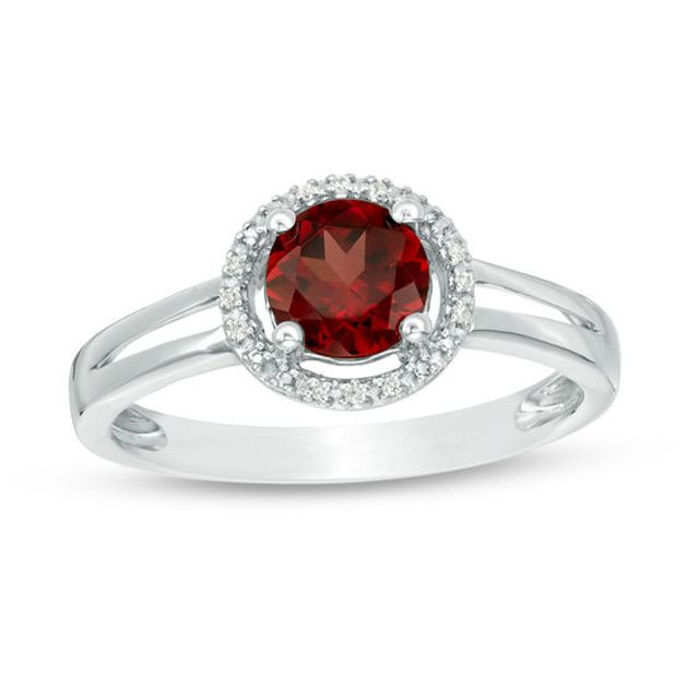 5.7mm Garnet and Diamond Accent Frame Split Shank Ring in Sterling Silver