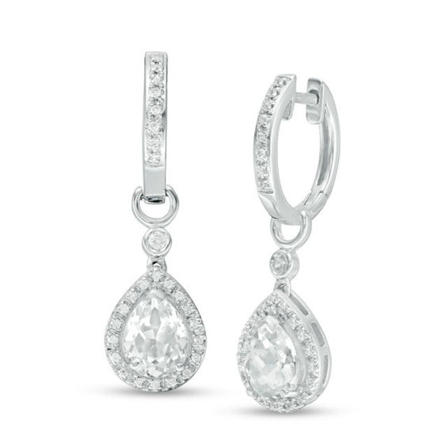 Pear-Shaped Lab-Created White Sapphire and 1/5 CT. T.w. Diamond Frame Drop Earrings in Sterling Silver