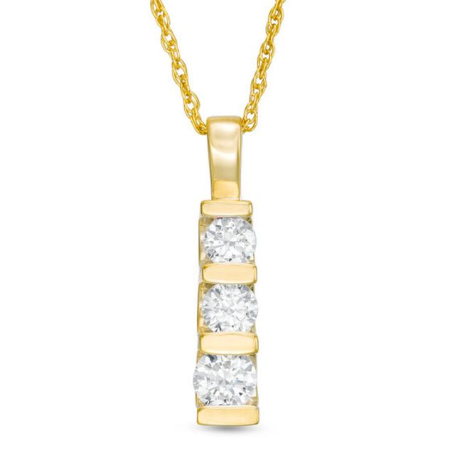1/2 CT. T.w. Diamond Three Stone Linear Drop Pendant in 10K Gold