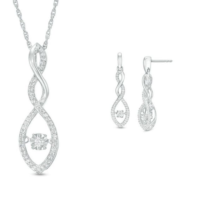 0.30 CT. T.w. Diamond Marquise Frame Twist Pendant and Drop Earrings Set in Sterling Silver