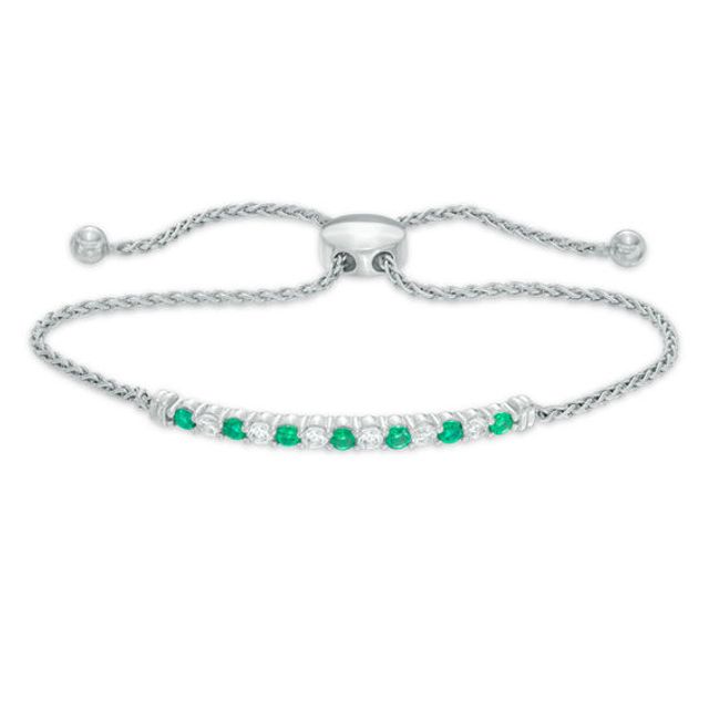 Lab-Created Emerald and White Sapphire Alternating Bolo Bracelet in Sterling Silver - 8.5"