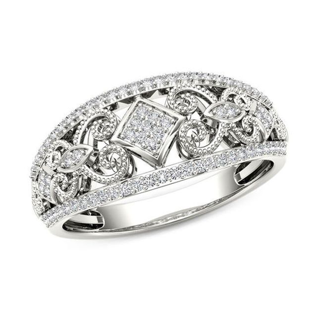 1/5 CT. T.w. Composite Diamond Vintage-Style Tilted Square Filigree Ring in 10K White Gold