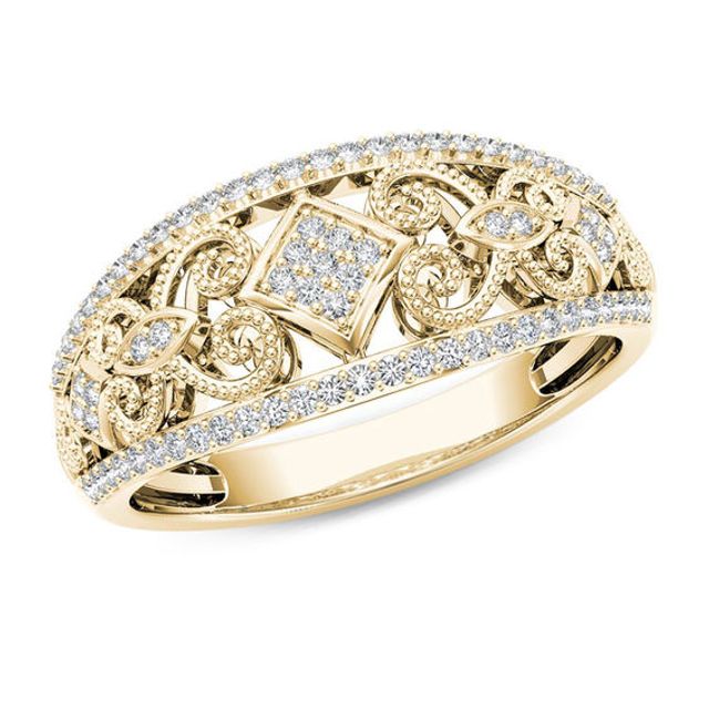 1/5 CT. T.w. Composite Diamond Vintage-Style Tilted Square Filigree Ring in 10K Gold