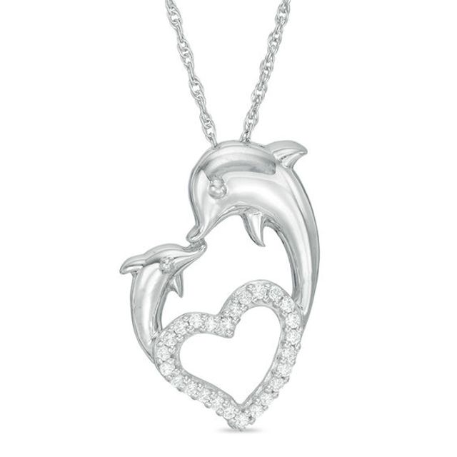 1/8 CT. T.w. Diamond Motherly Love Dolphin Heart Pendant in Sterling Silver