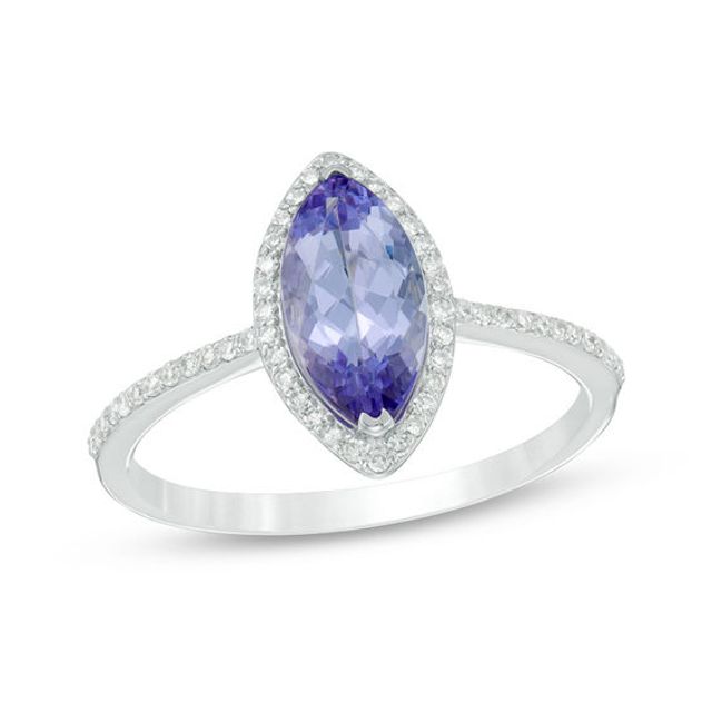 Marquise Tanzanite and 1/8 CT. T.w. Diamond Frame Ring in 10K White Gold