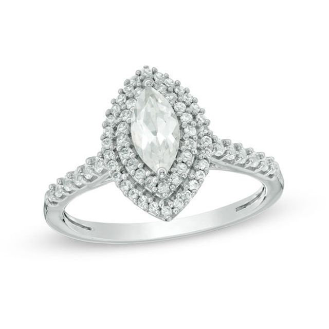 Marquise Lab-Created White Sapphire Double Frame Ring in Sterling Silver