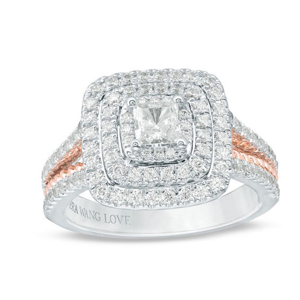 Vera Wang Love Collection 1 CT. T.w. Princess-Cut Diamond Triple Frame Engagement Ring in 14K Two-Tone Gold