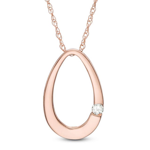 Diamond Accent Solitaire Oval Pendant in 10K Rose Gold