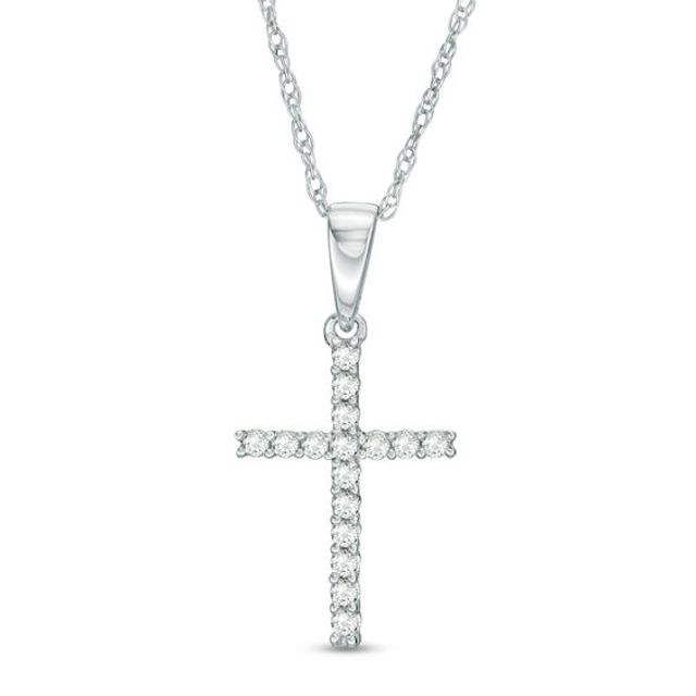 1/10 CT. T.w. Diamond Cross Pendant in 10K White Gold