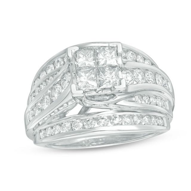 2 CT. T.w. Quad Princess-Cut Diamond Multi-Row Engagement Ring in 14K White Gold