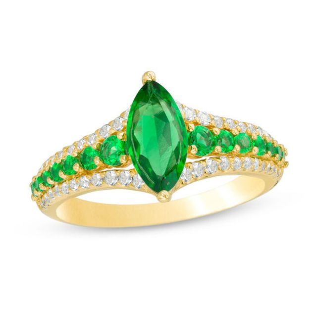 Marquise Lab-Created Emerald and White Sapphire Ring in 10K Gold