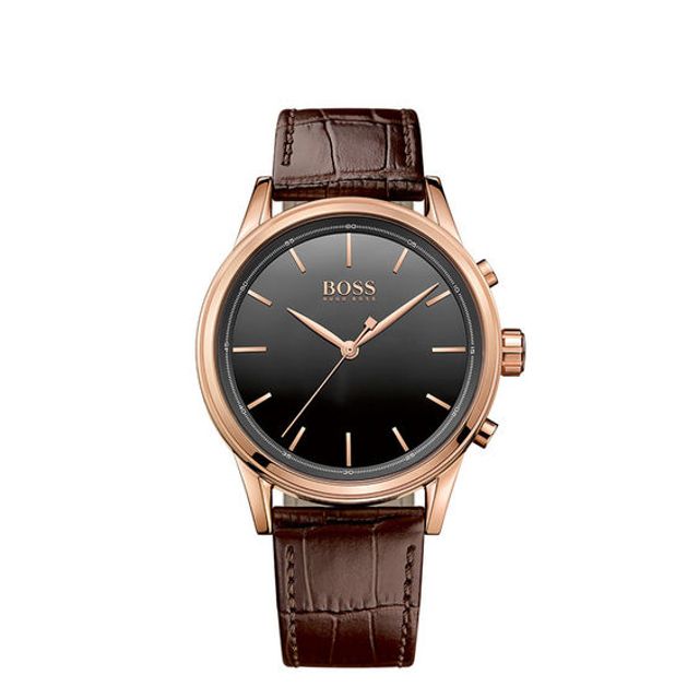 Men's Hugo Boss Rose-Tone Strap Smart Watch with Black Dial (Model: 1513451)