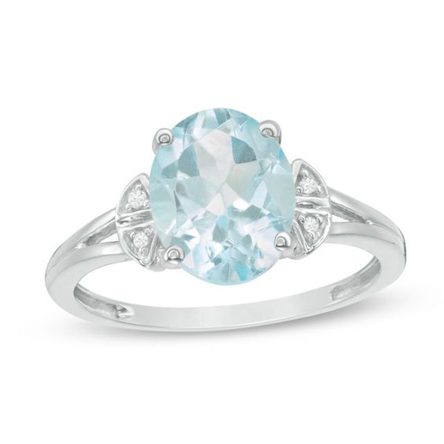 Oval Blue Topaz and Diamond Accent Collar Ring in Sterling Silver