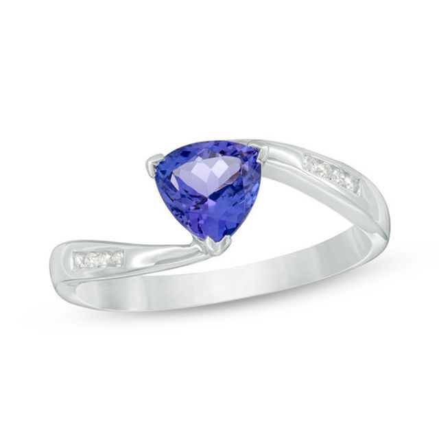 6.0mm Trillion-Cut Tanzanite and Diamond Accent Bypass Ring in Sterling Silver