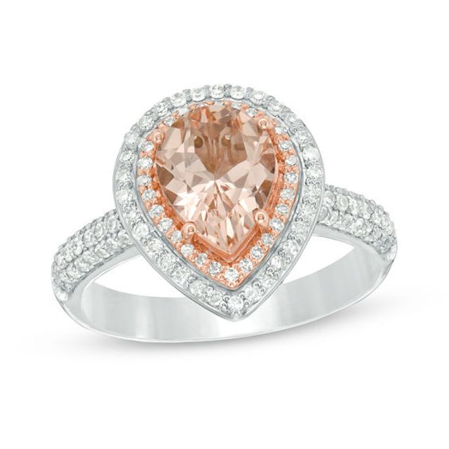 Pear-Shaped Morganite and 1/2 CT. T.w. Diamond Frame Ring in 14K Two-Tone Gold