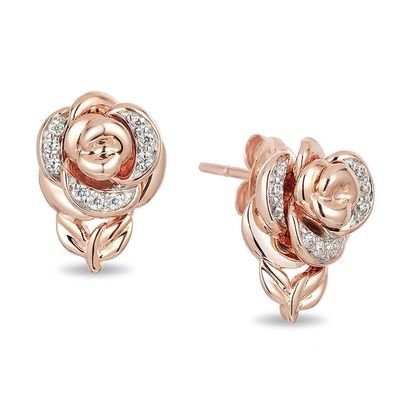 Enchanted Disney Belle 1/15 CT. T.w. Diamond Rose Stud Earrings in 10K Rose Gold