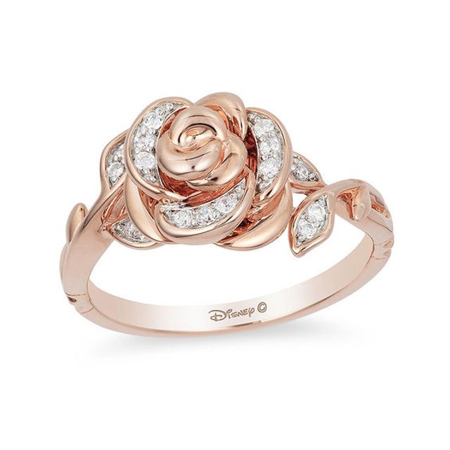 Enchanted Disney Belle 1/10 CT. T.w. Diamond Rose Ring in 10K Rose Gold
