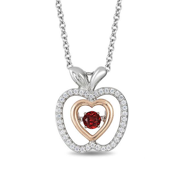 Enchanted Disney Snow White 3.5mm Garnet and 1/8 CT. T.w. Diamond Pendant in Sterling Silver and 10K Rose Gold - 19"