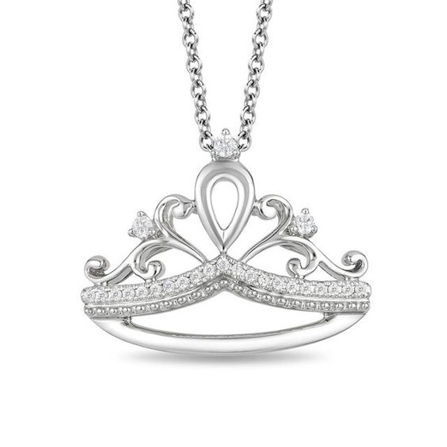 Enchanted Disney Princess 1/10 CT. T.w. Diamond Tiara Pendant in Sterling Silver - 19"