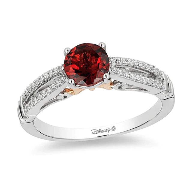 Enchanted Disney Snow White 6.0mm Garnet and 1/10 CT. T.w. Diamond Promise Ring in 10K Two-Tone Gold