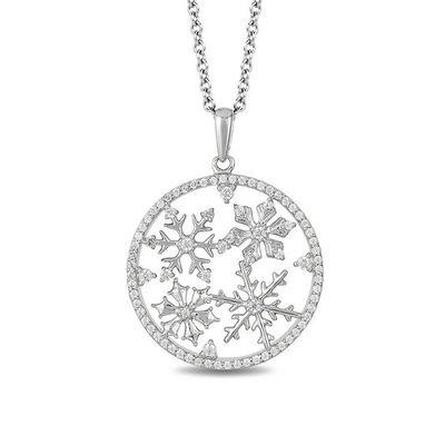 Enchanted Disney Elsa 1/4 CT. T.w. Diamond Snowflake Circle Pendant in Sterling Silver - 19"